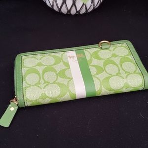 Coach Heritage stripe accordian zip around wallet